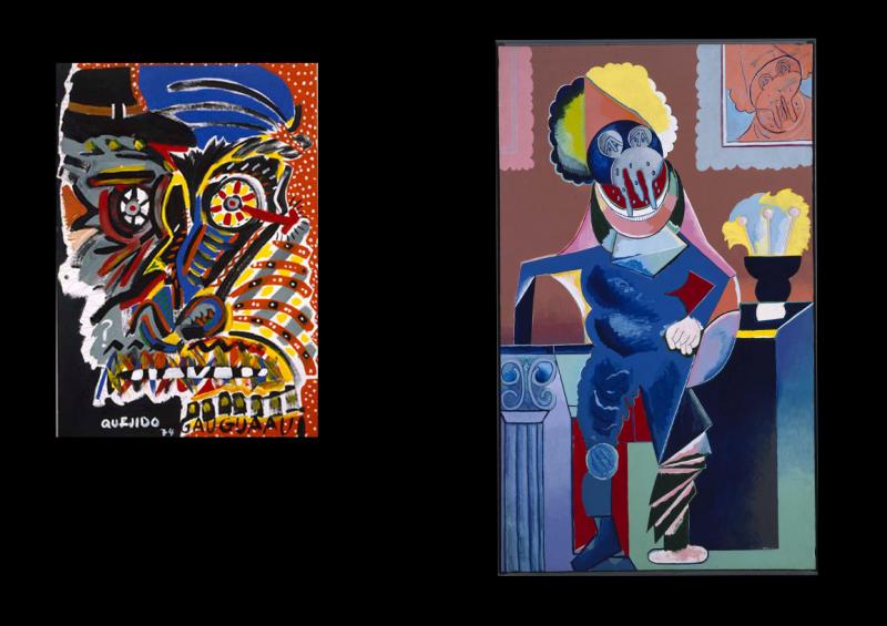 Manuel Quejido. Gauguaau, 1974. Luis Gordillo. Caballero cubista aux larmes (Cubist Gentleman aux Larmes), 1973 Manuel Quejido. Gauguaau, 1974. Luis Gordillo. Caballero cubista aux larmes (Cubist Gentleman aux Larmes), 1973