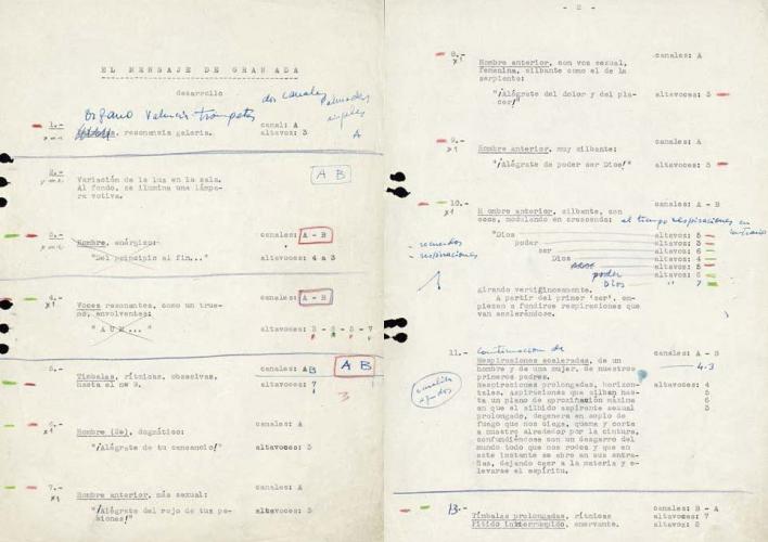 Script of El Mensaje de Granada} (reproduction. From the exhibition catalogue. Desbordamiento de Val del Omar, 2011