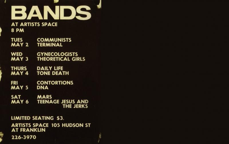 Cartel: Artists Space, del libro de COLEY, B., MOORE, T., No Wave. Post-punk. Underground. New York. 1976-1980. Nueva York, Abrams Image, 2008 Cartel: Artists Space, del libro de COLEY, B., MOORE, T., No Wave. Post-punk. Underground. New York. 1976-1980. Nueva York, Abrams Image, 2008