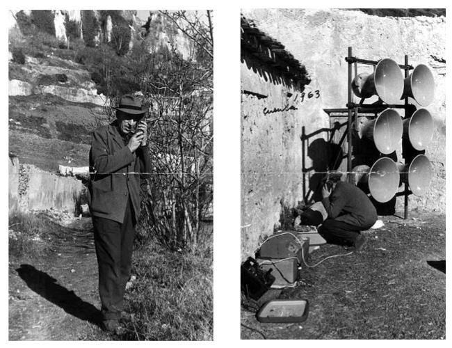 Val del Omar preparando tomas de sonido en Cuenca, en 1963, probablemente para un rodaje de la serie Festivales de España