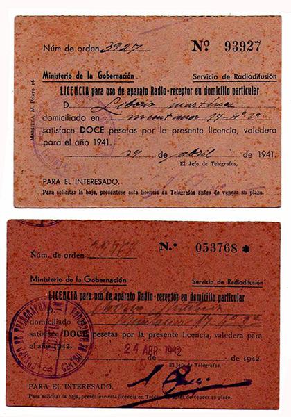 Licencia para uso de aparato de radio-receptor en domicilio particular 1941-1942 Licencia para uso de aparato de radio-receptor en domicilio particular 1941-1942